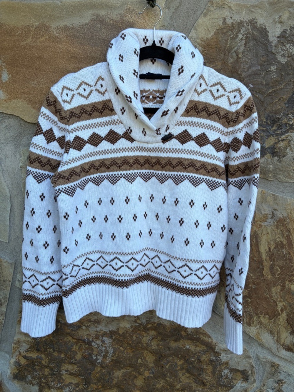Vintage Chaps Ralph Lauren Fisherman's Chunky Knit Shawl Collar Sweater Fall L